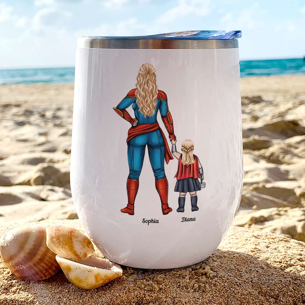 Super Mom, You're My Hero Personalized Wine Tumbler Mother's Day Gift For Mom