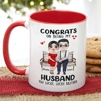 Congrats On Being My Husband, Gift For Couple, Personalized Mug, Couple Sitting Mug, Couple Gift