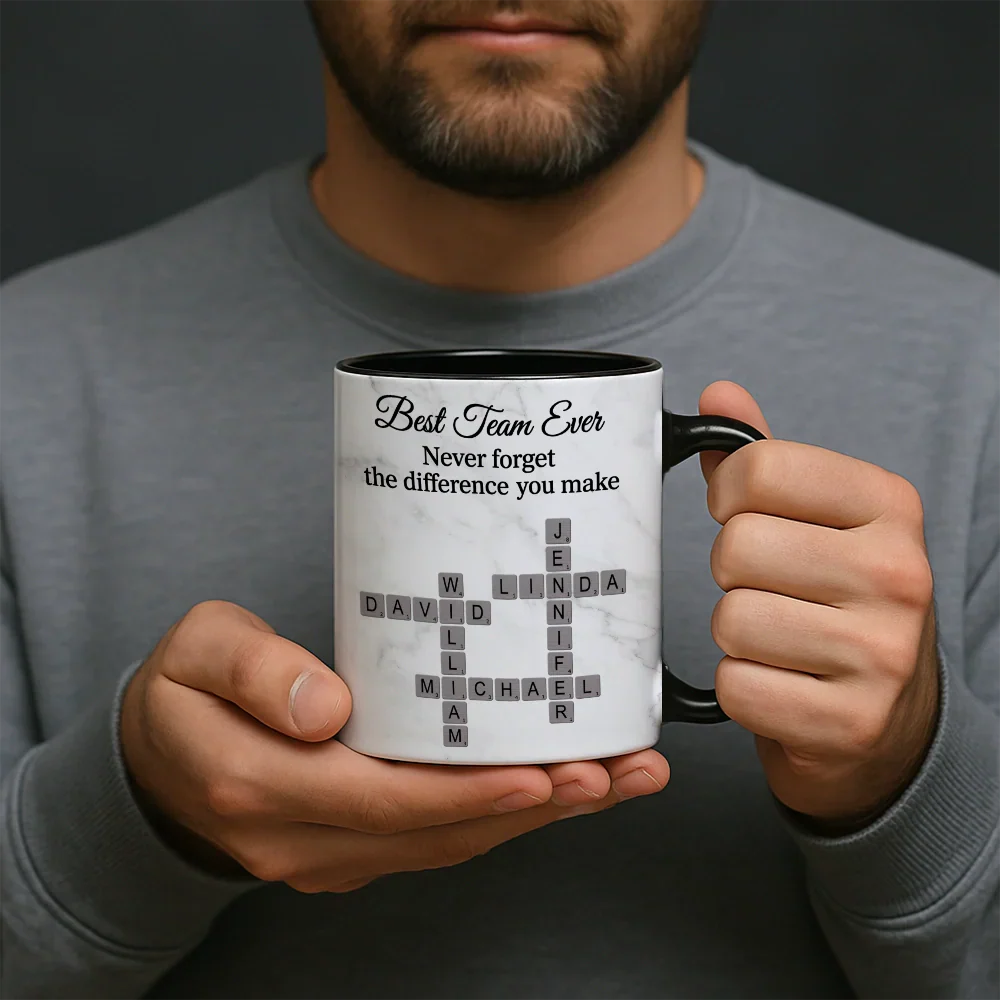 Personalized White Ceramic Mug for Team Members, Custom Name Design for Coworkers, Unique Appreciation Gift