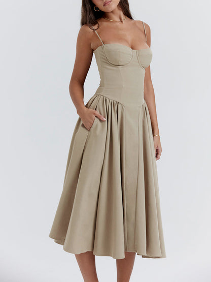 Sweetheart Neck Spaghetti Straps Volume Midi Dress