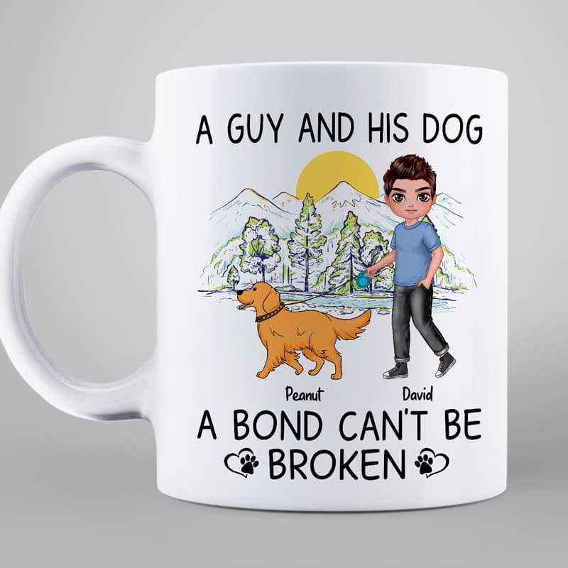 Man & Dog Bond Can't Be Broken Walking Dog Personalized Mug