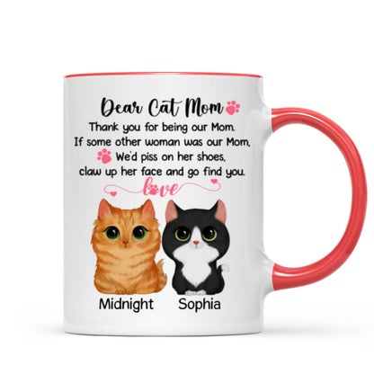 Dear Cat Mom Watercolor Cute Cats Personalized Mug