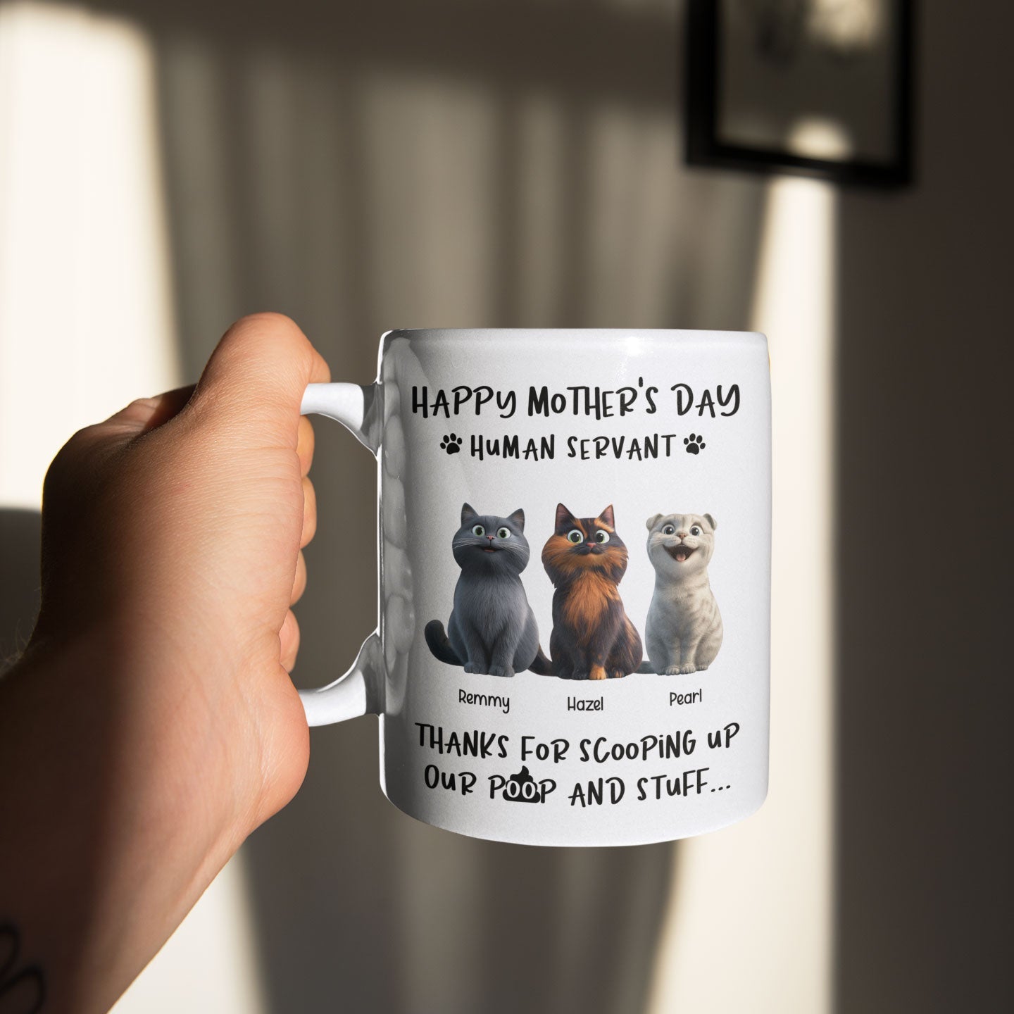 Happy Mother's Day Cat Mom, Thanks for Scooping My Poop, Personalized Stainless Steel Tumbler With Handle