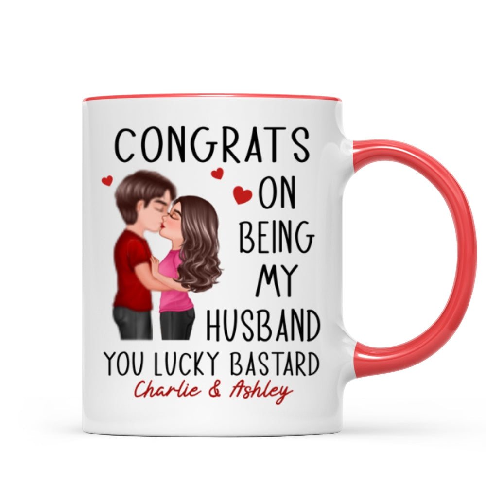 Congrats On Being My Husband Doll Couple Kissing Personalized Mug