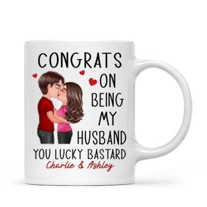 Congrats On Being My Husband Doll Couple Kissing Personalized Mug