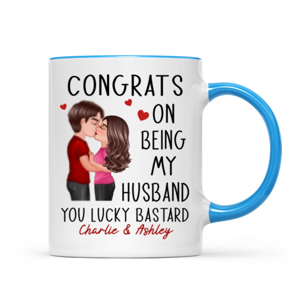 Congrats On Being My Husband Doll Couple Kissing Personalized Mug