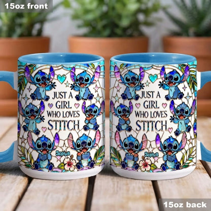 Just A Girl Who Loves Sti - Personalized Accent Mug - Gift For Her, Movie Fans HH01