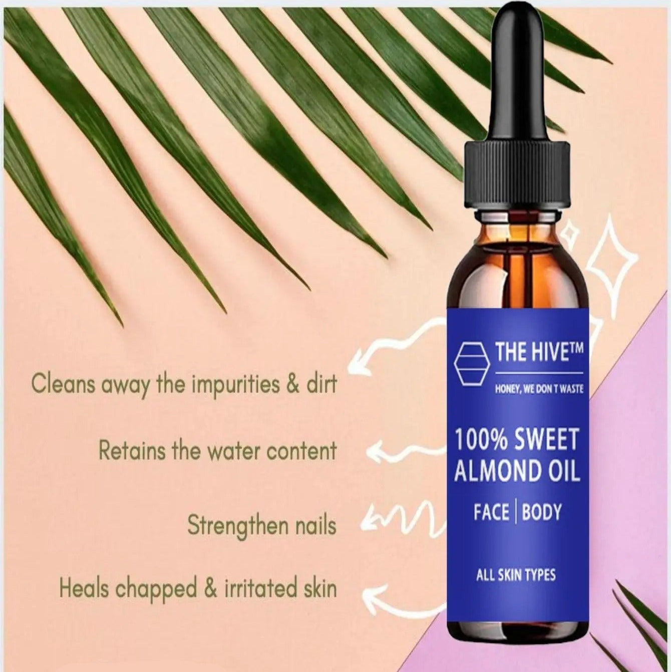 100% Sweet Almond Oil Essence Shrinks Pores, Reduces Fine Lines & Nourishes Skin