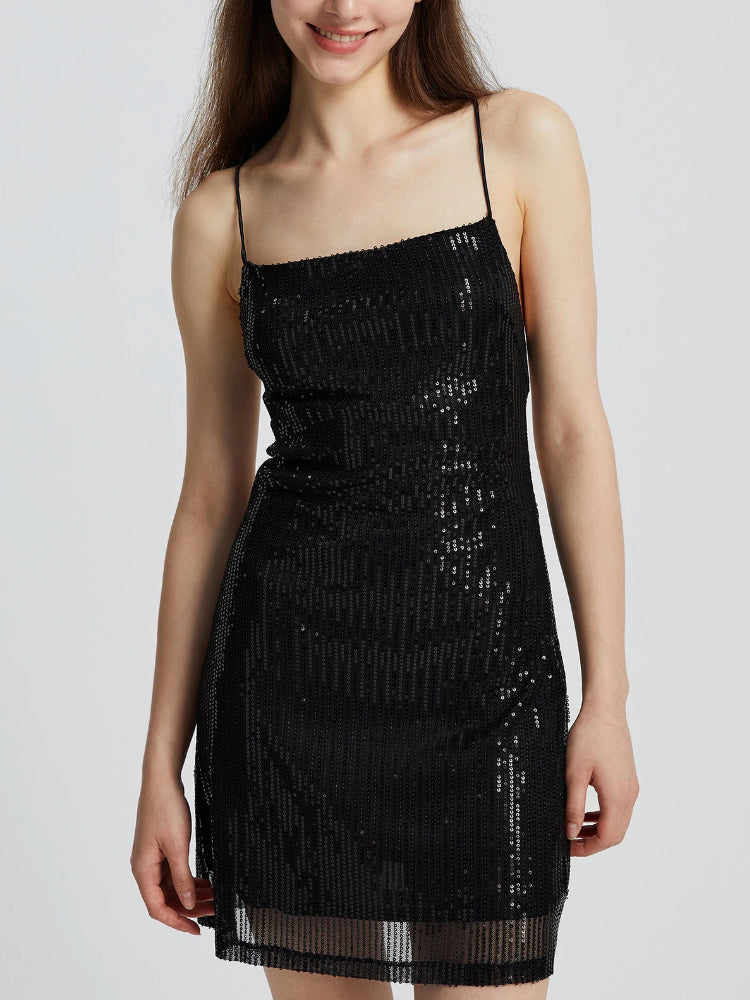 Sequin Lace-up Back Bodycon Mini Dress