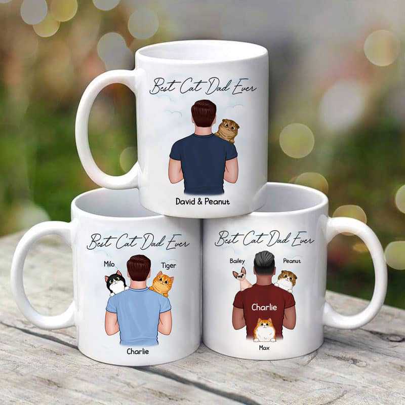 Dad Carrying Fluffy Cats On Shoulder Best Cat Dad Ever Personalized Mug