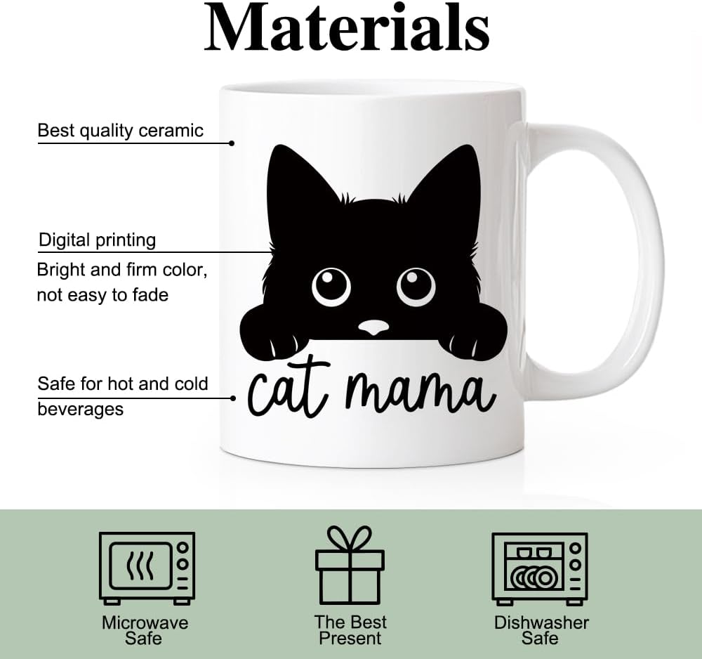 Cat Mama Coffee Mug Funny Cat Lover Gift for Cat Mom Wife Aunt Sister Friend, Mothers Day Birthday Gift