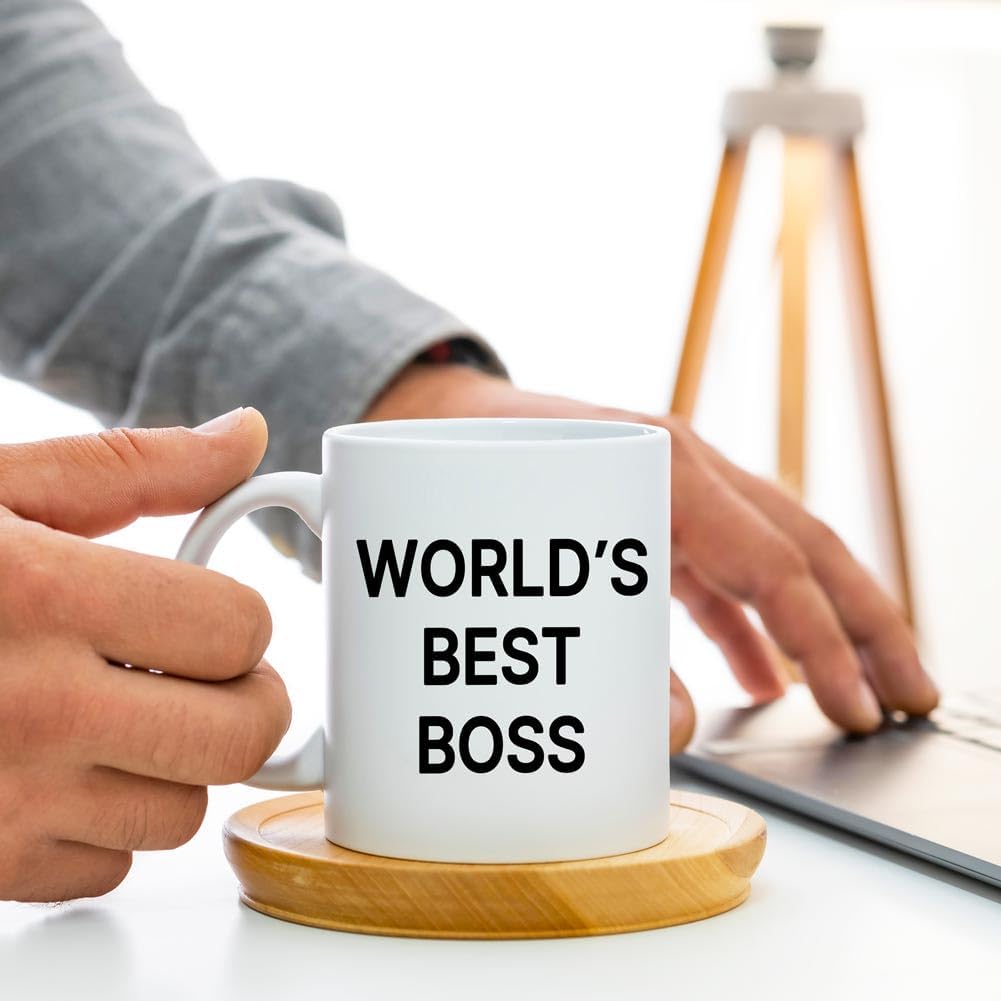 World's Best Boss Coffee Mug, Funny Office Gift for Boss Men Women, Boss Day Birthday Christmas Gift from Coworkers Employees