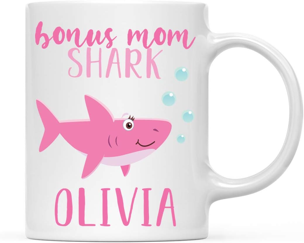 Personalized Bonus Mom Shark Coffee Mug Custom Name Mug Gift for Stepmom Birthday Mother's Day Christmas Gift