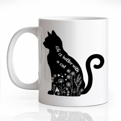 Life Is Better With a Cat Coffee Mug Funny Cat Lover Gift for Cat Mom Dad Women Men