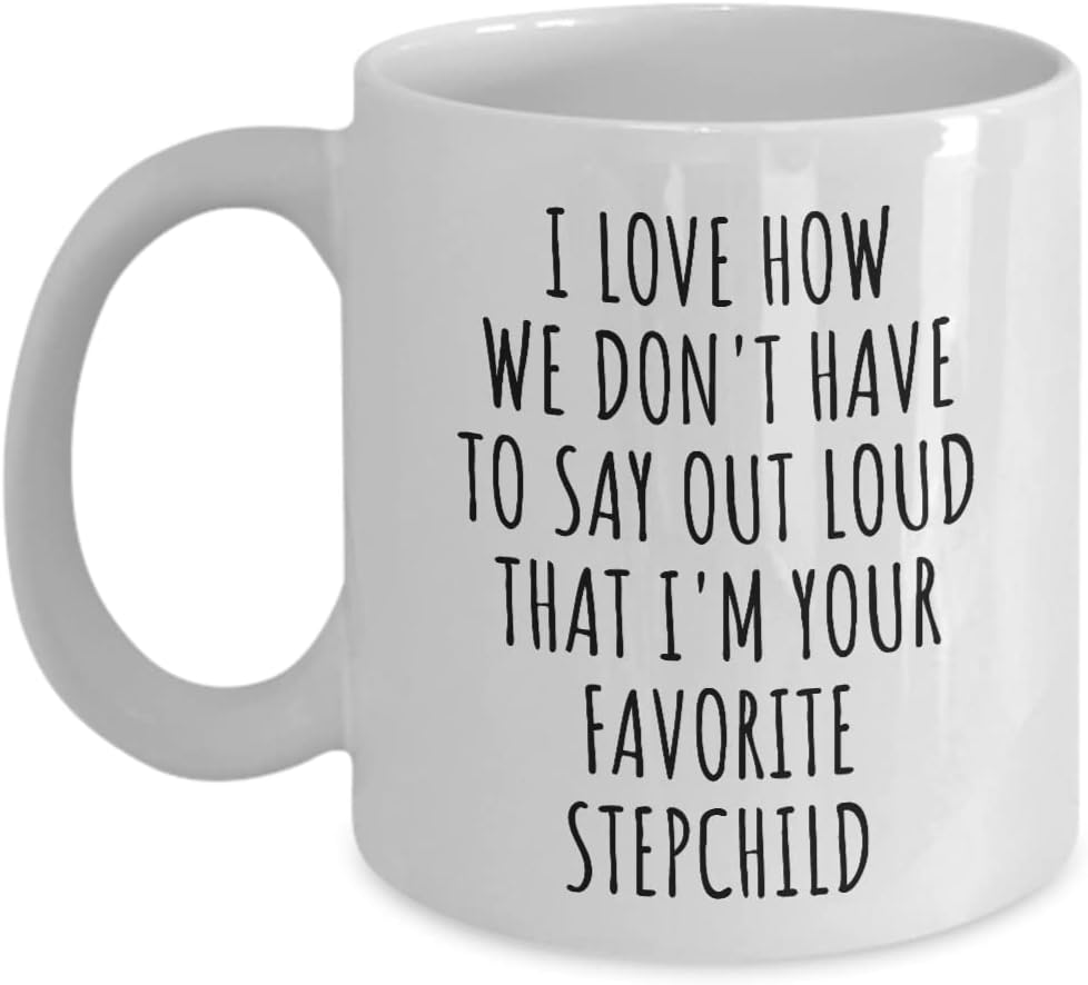 Favorite Stepchild Coffee Mug Funny Gift for Stepmom Stepdad from Stepdaughter Stepson, Mothers Day Birthday Gift