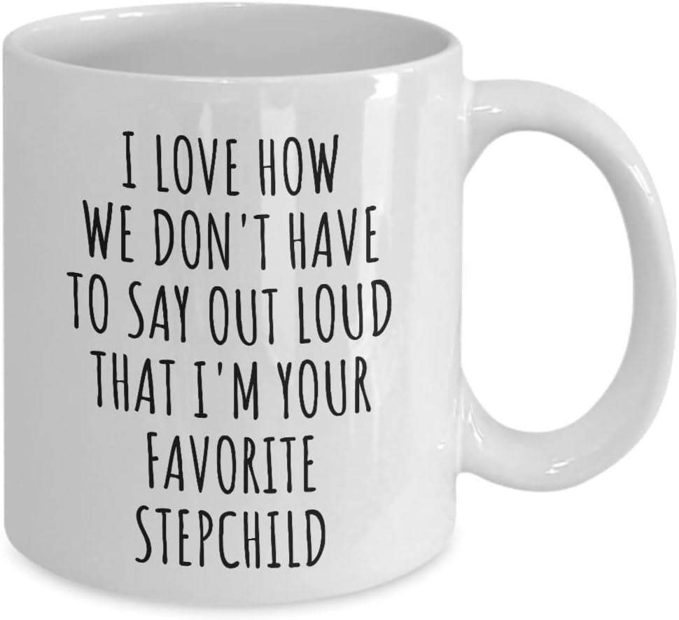 Favorite Stepchild Coffee Mug Funny Gift for Stepmom Stepdad from Stepdaughter Stepson, Mothers Day Birthday Gift