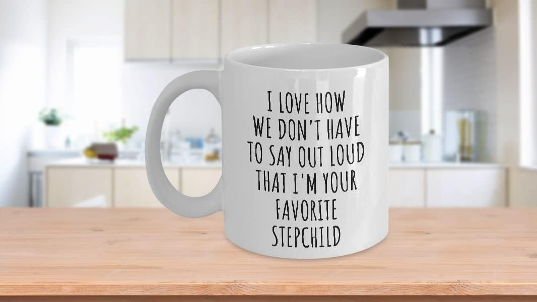 Favorite Stepchild Coffee Mug Funny Gift for Stepmom Stepdad from Stepdaughter Stepson, Mothers Day Birthday Gift