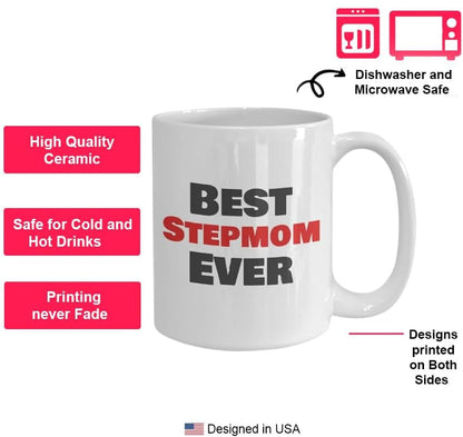 Best Stepmom Ever Coffee Mug Appreciation Gift for Stepmother, Gift for Stepmom from Stepdaughter Stepson Kids Husband, Birthday Mothers Day Christmas Gift