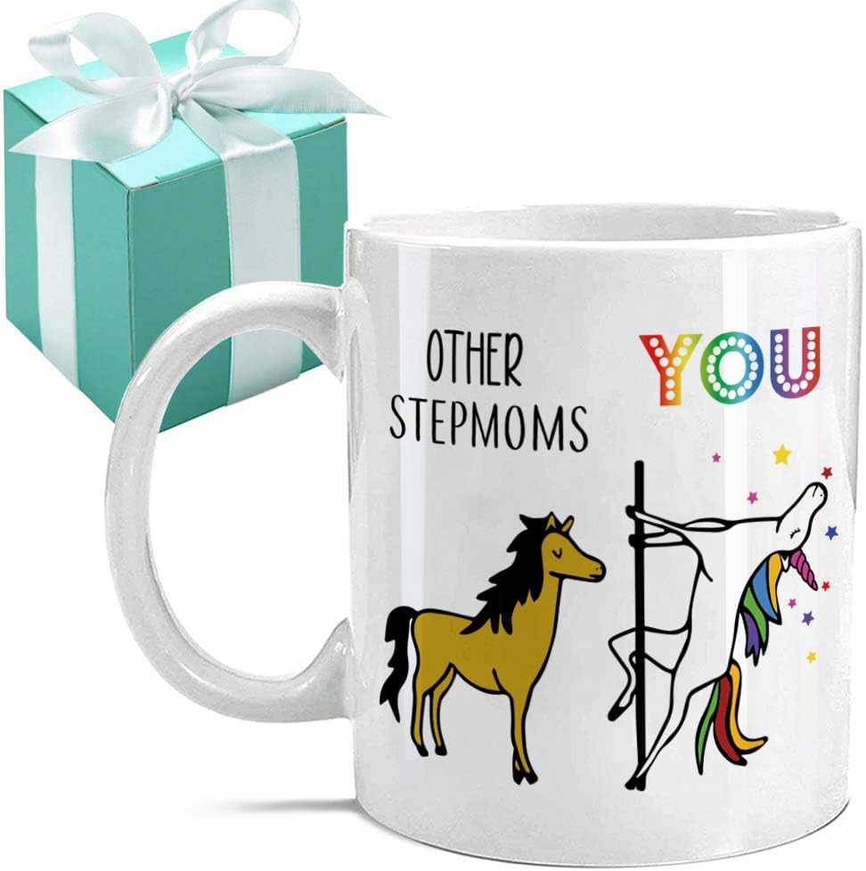 Bonus Mom Coffee Mug Funny Stepmom Gift from Stepdaughter Stepson, Birthday Mother's Day Christmas Gift Idea