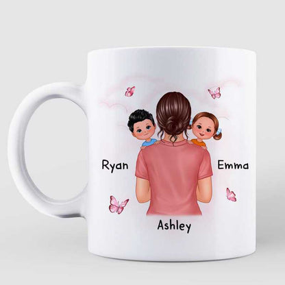 Best Mom Ever Woman Carrying Kids On Shoulder Personalized Mug