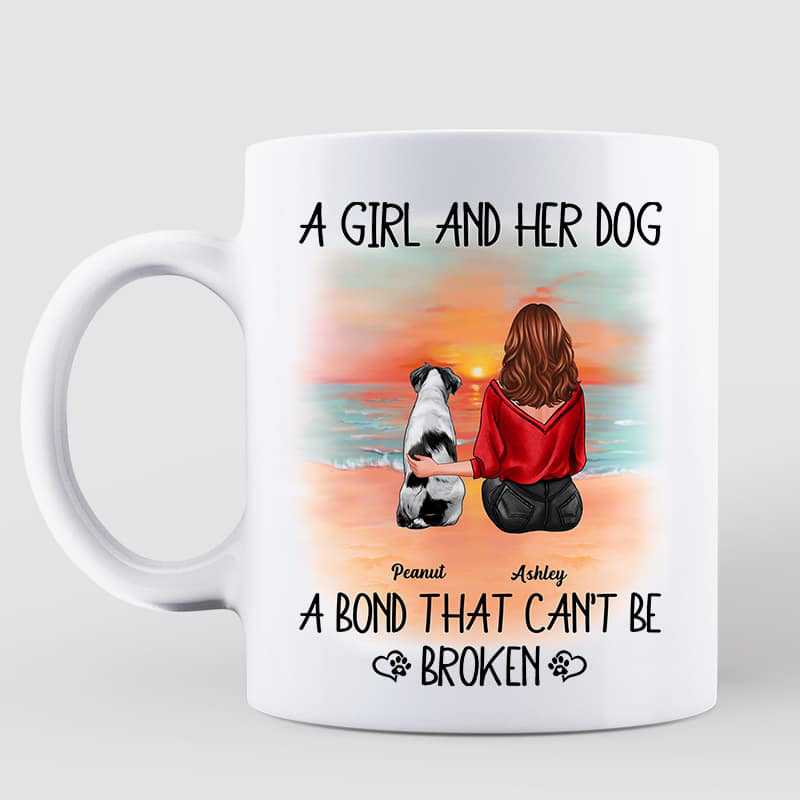 A Girl Her Dog A Bond That Can't Be Broken Beach Landscape Personalized Mug