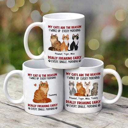 Reasons Wake Up Early Sitting Cartoon Cat Personalized Mug