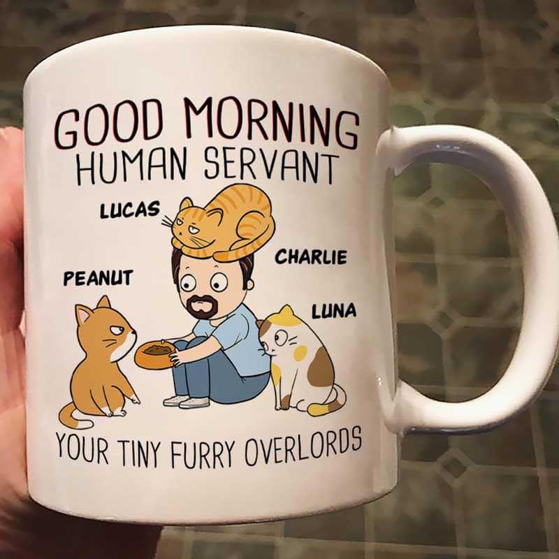 Good Morning Happy Father's Day Human Servant Chibi Cat Dad Personalized Mug