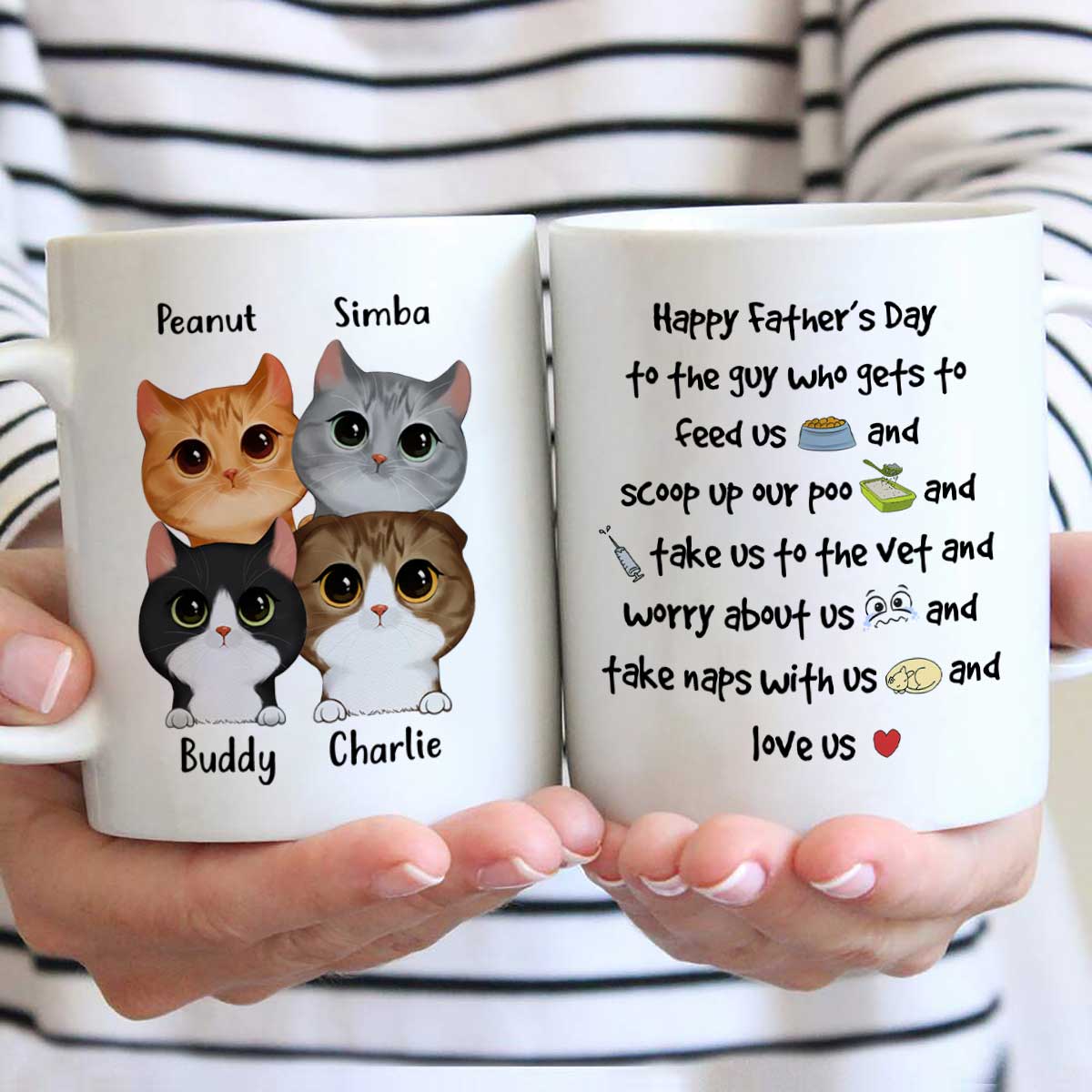 Watercolor Cute Cats Happy Father's Day To The Guy Gift For Cat Dad Personalized Mug