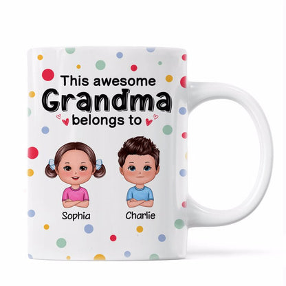 This Mom Grandma Grandpa Dad Belongs To Cute Doll Kids Colorful Dot Personalized Mug