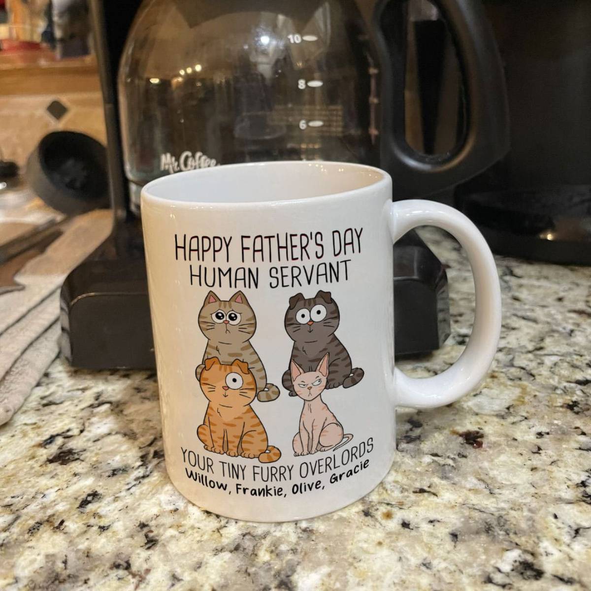 Happy Father's Day Human Servant - Personalized Mug - Gift For Cat Dad, Dad, Husband, Grandpa