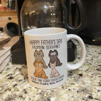 Happy Father's Day Human Servant - Personalized Mug - Gift For Cat Dad, Dad, Husband, Grandpa