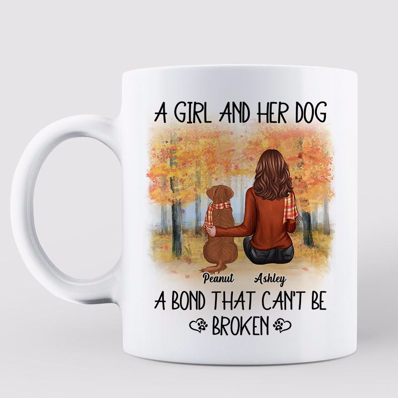Fall Season A Girl Her Dog A Bond That Can't Be Broken Personalized Mug