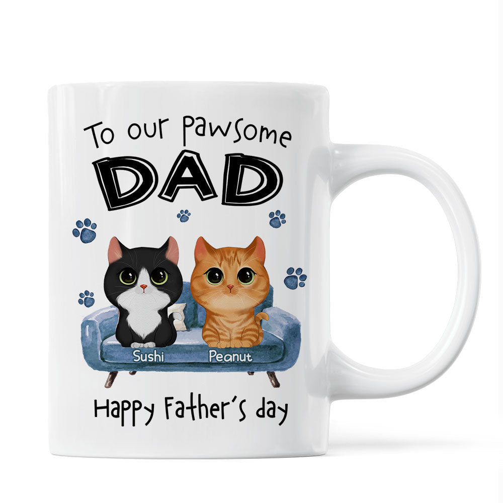 To Pawsome Dad Watercolor Cute Cat Sitting On Sofa Personalized Mug