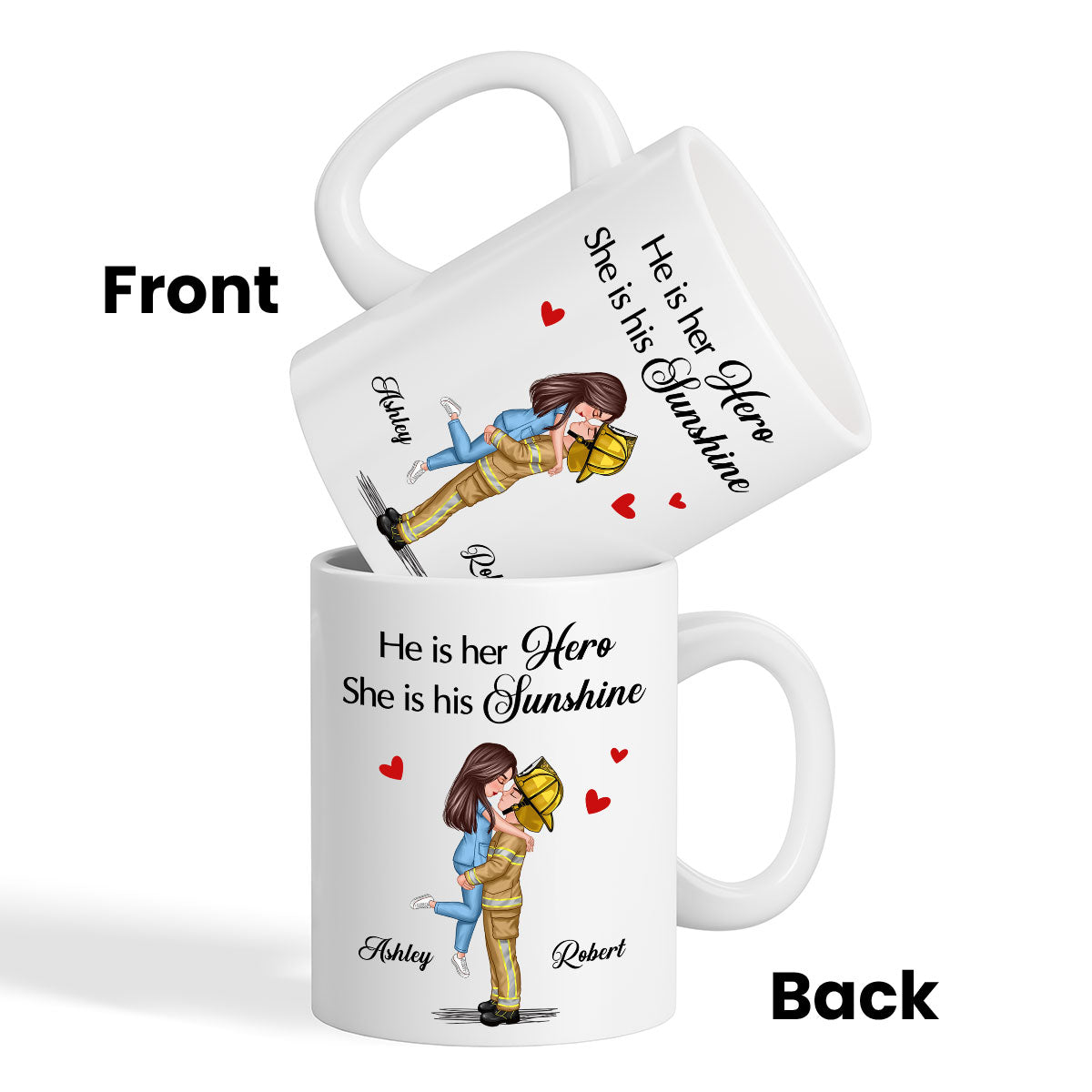Her Hero His Sunshine Couple Valentine's Day Gifts by Occupation Gift For Her Gift For Him Firefighter, Nurse, Police Officer Personalized Mug