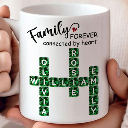 Family Forever Connected by Heart 3D Crystal Crossword - Personalized Mug - Sentimental Gift for for Loved Ones