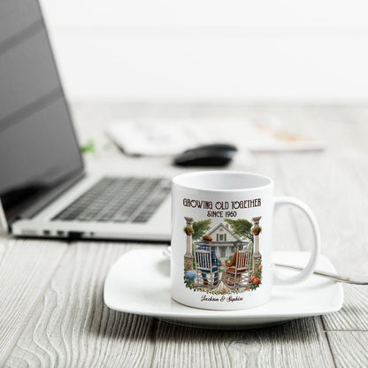 Old Couple Sitting On The Porch Growing Old Together Since Personalized Mug, Heartfelt Gift For Couple, For Him, For Her, Husband, Wife
