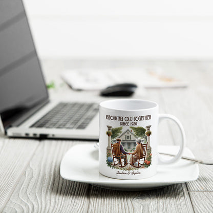 Couple Sitting On The Porch Growing Old Together Since Personalized Mug, Heartfelt Gift For Couple, For Him, For Her, Husband, Wife