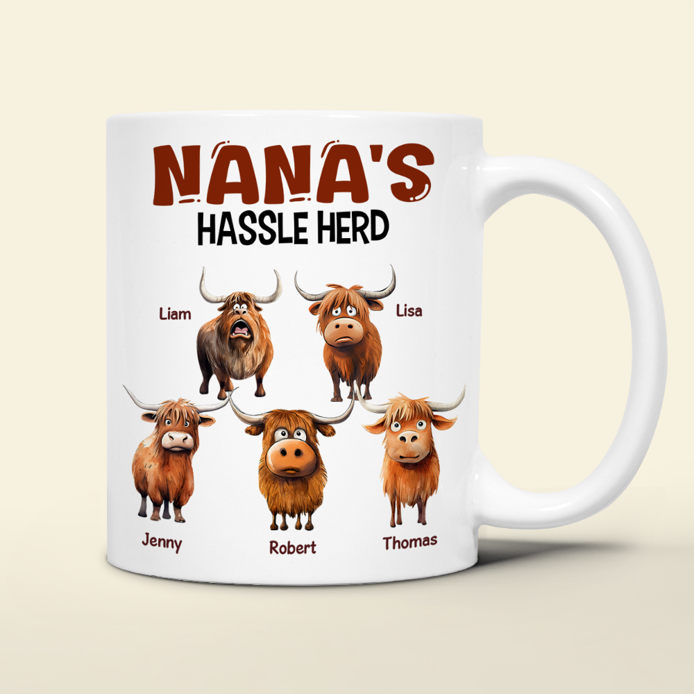 Personalized Gifts For Mom Coffee Mug, Funny Highland Cow Hassle Herd 01qhpu180125