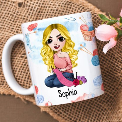 Personalized Gifts For Knitting Lover Coffee Mug 04hudc290724hh Beautiful Girl Knitting At Home