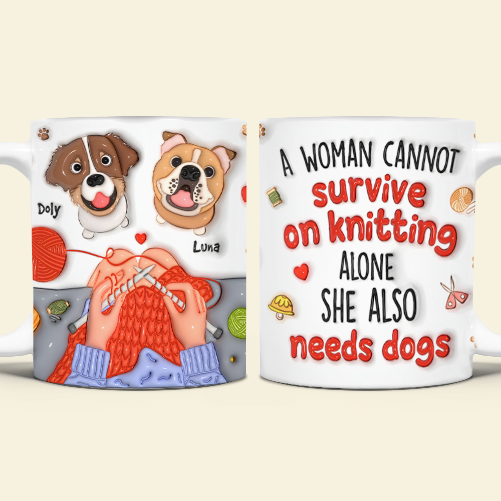 Personalized Gifts For Knitting Dog Lady Coffee Mug, Cute Inflated Effect 02qhpu060924