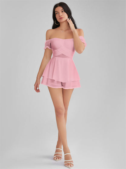 GLENDALE Satin Ruffle Strapless Mini Dress