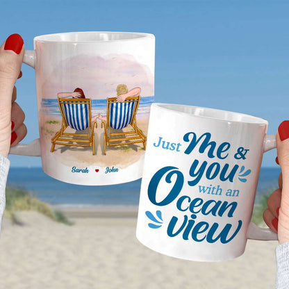 Just Me And You With An Ocean View Personalized White Mug, Gift For Couples