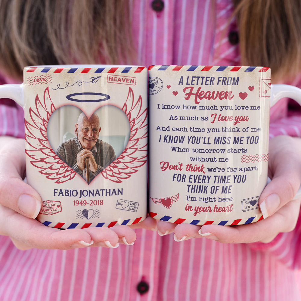 A Letter From Heaven White Personalized Mug, Memorial Gift For Family Members, Upload Image