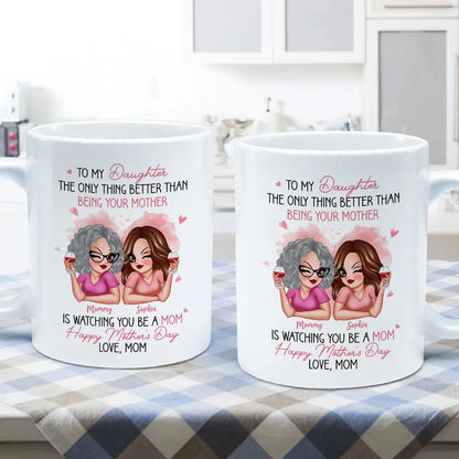 To My Daughter Personalized Ceramic Mug , Perfect Gift for Mother and Daughter, Featuring a Fun Design with Winking Characters