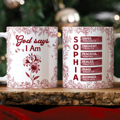 Custom Name Letter And Flower Toile De Jouy Style God Says I Am Print Full Mug LM32 895397