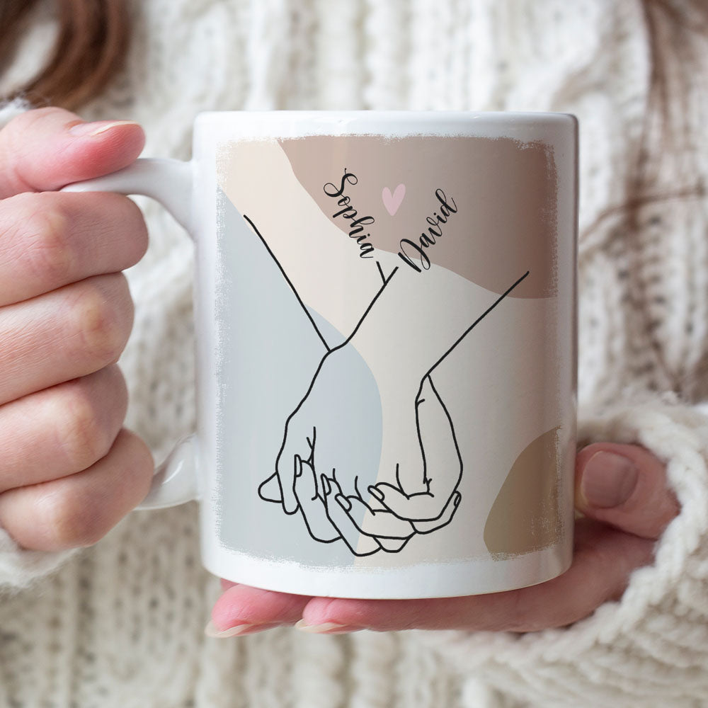 Couple Hold My Hand For A While But You Hold My Heart Forever, Personalized White Mug