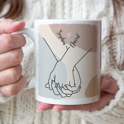 Couple Hold My Hand For A While But You Hold My Heart Forever, Personalized White Mug