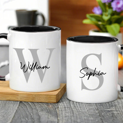 Custom Name Initial Ceramic Mug, Clean Modern Monogram Style for Morning Coffee, Thoughtful Unique Gift for Someone Special