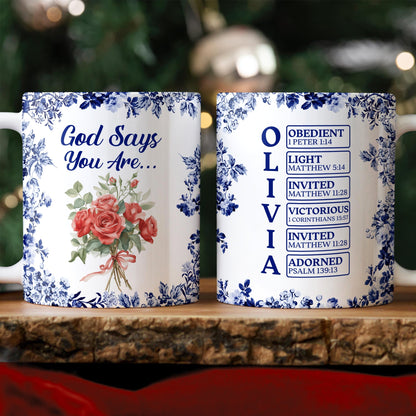 Custom Name Letter God Says I Am Flower Toile De Jouy Style Print Full Mug LM32 895391