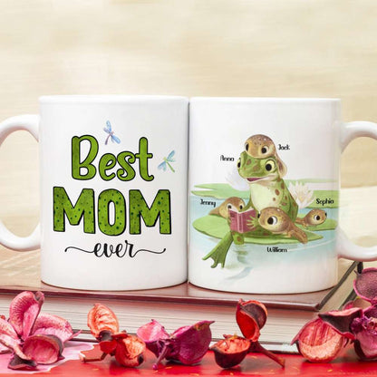 Best Mom Ever Personalized Coffee Mug, Gift For Mom, Cute Frog Mom and Kids Mug